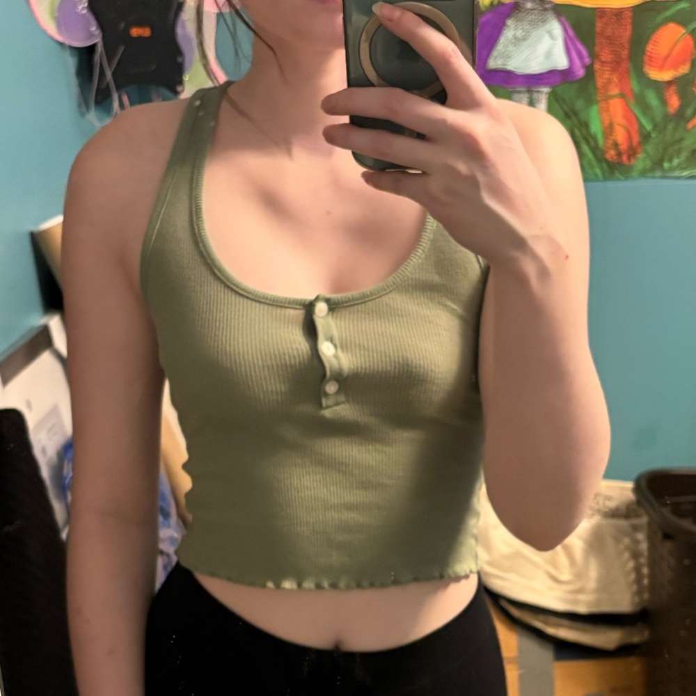 American Eagle Olive Green Ribbed Tank Top XS